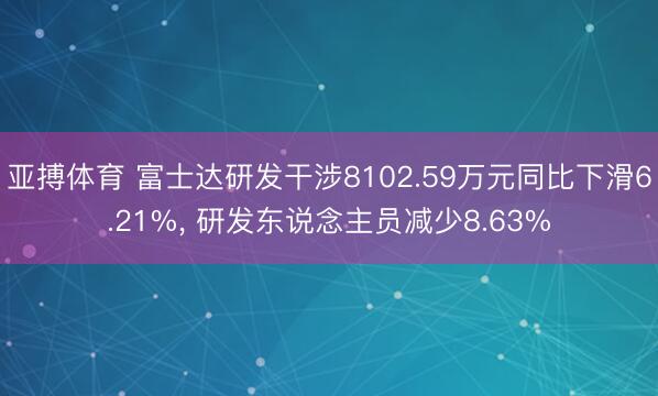 亚搏体育 富士达研发干涉8102.59万元同比下滑6.21%， 研发东说念主员减少8.63%