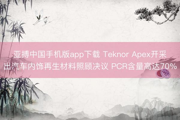 亚搏中国手机版app下载 Teknor Apex开采出汽车内饰再生材料照顾决议 PCR含量高达70%