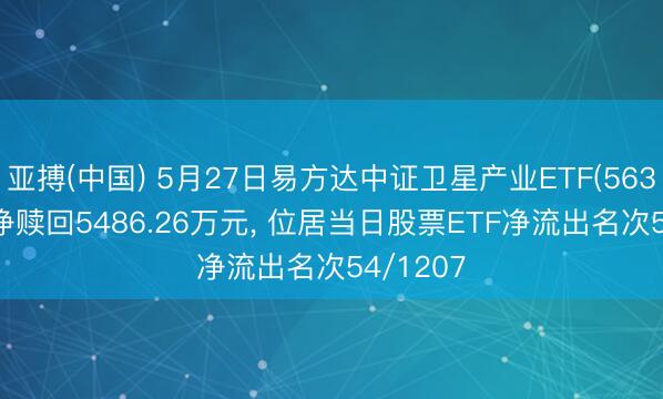 亚搏(中国) 5月27日易方达中证卫星产业ETF(563530)遭净赎回5486.26万元， 位居当日股票ETF净流出名次54/1207