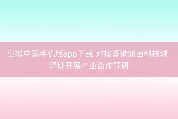 亚搏中国手机版app下载 对接香港新田科技城 深圳开展产业合作预研